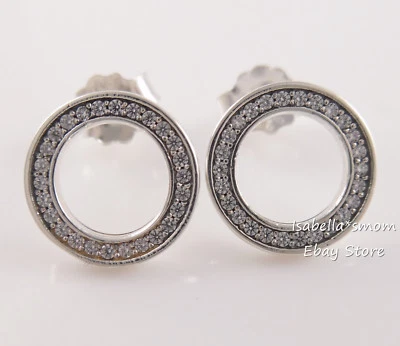 Autentico Forever Pandora Argento Halo Cerchio Orecchino 290585CZ Nuovo W Tasca - Immagine 1 di 2