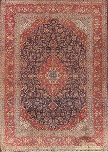 Floral Navy Blue/ Red Semi-Antique Handmade Traditional Room Size Area Rug 10x12 - Picture 1 of 23