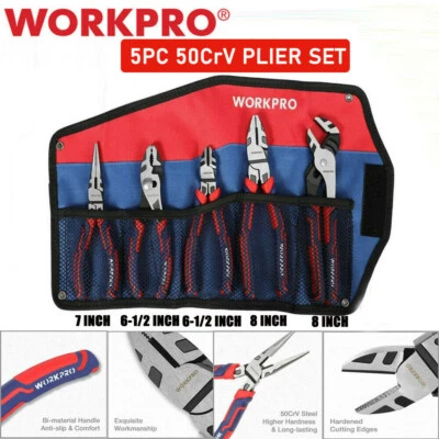 WORKPRO 5Pcs Plier Set Diagonal Groove Joint Linesman Long Nose Slip Joint Plier - Image 1 of 4