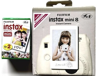 BRAND NEW FUJIFILM INSTANT MINI 8 WHITE FUJI CAMERA IN BOX WITH TWO FILM PACKS - Image 1 of 4