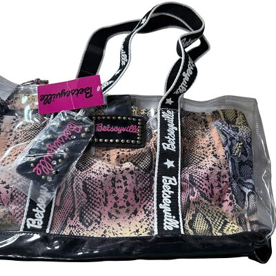NUEVO CON ETIQUETAS Betseyville Bolso de Mano Transparente Arco Iris Piel de Serpiente Impresión Tela Adjunto Inserto 15X10X5 Foto 1 de 4