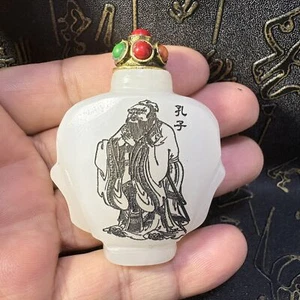 100% altes China, exquisite Jade, reine Handschnitzerei, Hetianische Jade, Schnupftabakflasche - Bild 1 von 8