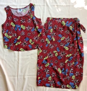 Vintage Hilo Hattie Two Piece Hawaiian Top and Sarong Skirt Fijiette Large - Picture 1 of 4