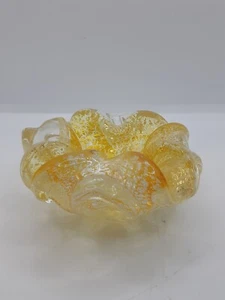 BAROVIER TOSO MURANO SMALL ART GLASS ASHTRAY CLEAR GOLD FLECKS 4"X2" - Picture 1 of 6