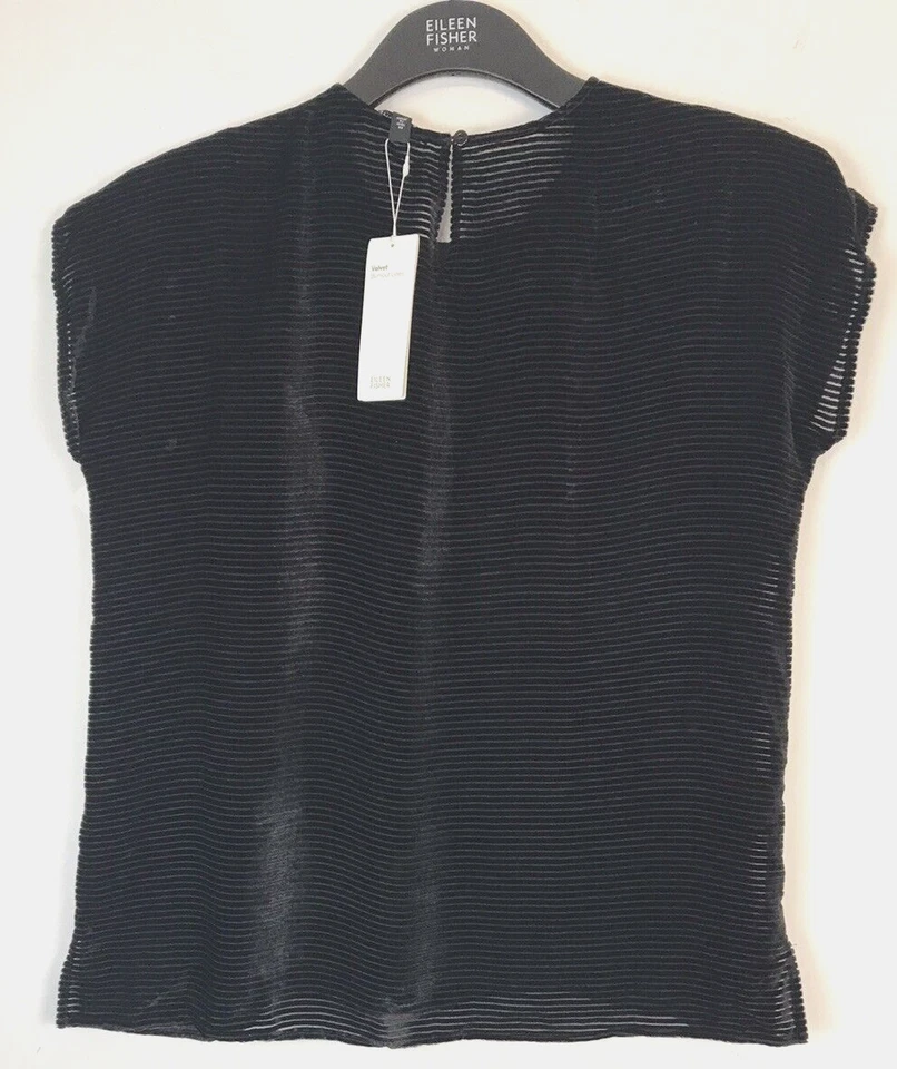 $258 Eileen Fisher Women's M Black Textured Illusion-Stripe Velvet Top New - Image 1 of 4