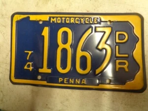 1974 Pennsylvania Motorcycle Dealer License Plate Nice Condition # - Picture 1 of 2