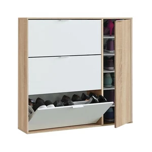Zapatero con 4 puertas, acabado Blanco y Roble Canadian, Class - Imagen 1 de 8