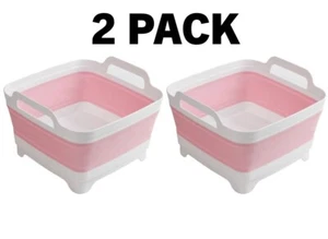 2 PACK! Pink Collapsible Sink with Drain, Wash Basin Camping Kitchen Laundry Tub - Picture 1 of 11