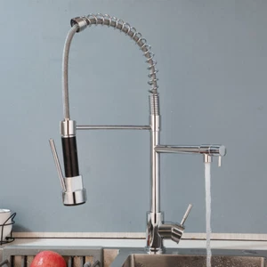 Grifo cromado fregadero de cocina giratorio y tirar hacia abajo plataforma pulverizador de latón montado grifo mezclador - Imagen 1 de 14