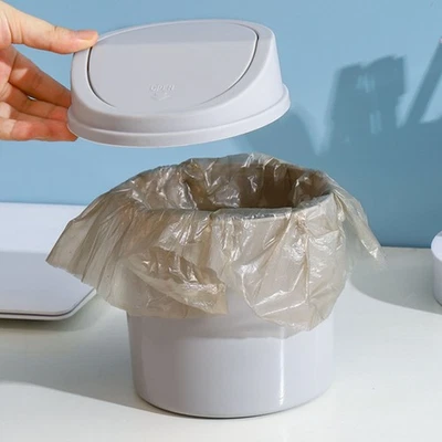 `(Gray)Desktop Plastic Trash Can Flip Cover Multifunctional Tiny Garbage Bin - Image 1 of 4