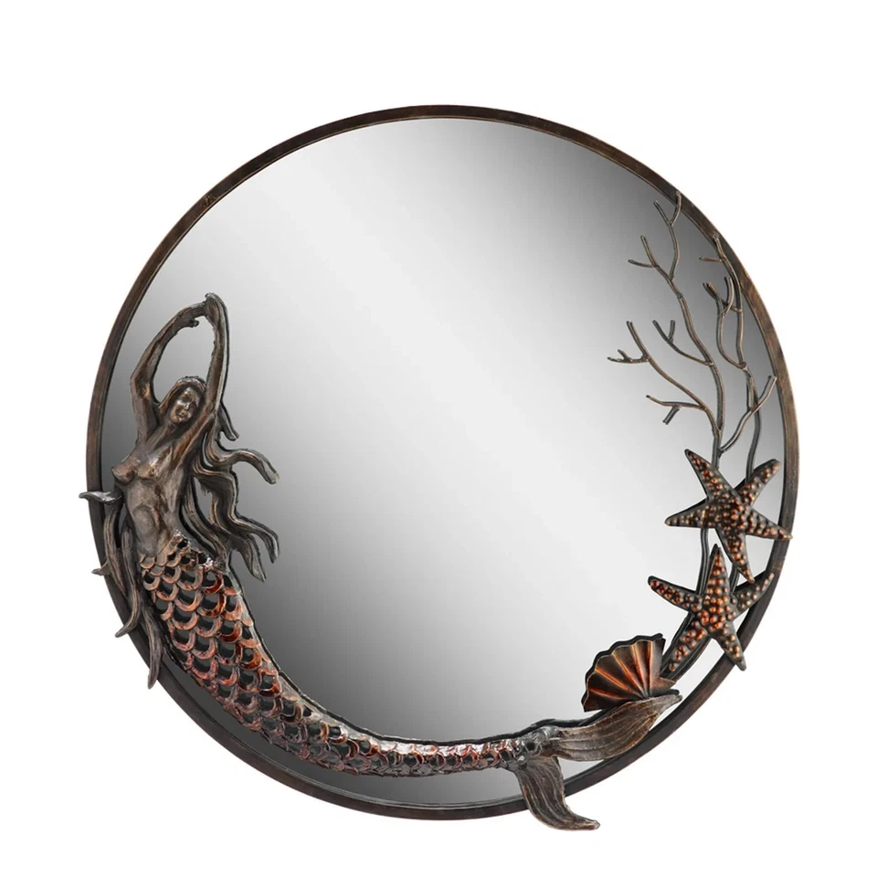 Mermaid Round Mirror Iron Glass Home Decorative Collectible - Image 1 of 1