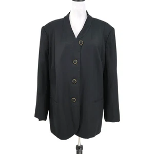 Kasper Jacket Plus Size 22 Black Twill Lined Blazer Pockets Career Academia - Picture 1 of 20