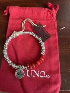 New UNO DE 50 AMOR Silver Plated Stretch Bracelet MKTPRO0263 W/red Beads - Picture 1 of 3