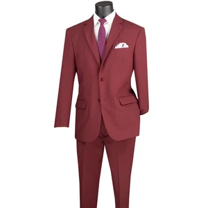 Lucci by Vinci Men's Regular Fit 2-Piece Solid Color Suit Burgundy - Picture 1 of 4
