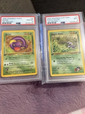 Pokemon 1st Edition Ekans & Koga’s Ekans PSA 10 & 9 Fossil/Gym Challenge - Image 1 of 3
