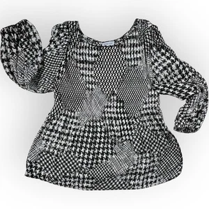 Blusa Babydoll Mujer Negra Blanca Top Med Transparente Acanalada Fluyendo Floral e Hiedra - Imagen 1 de 14