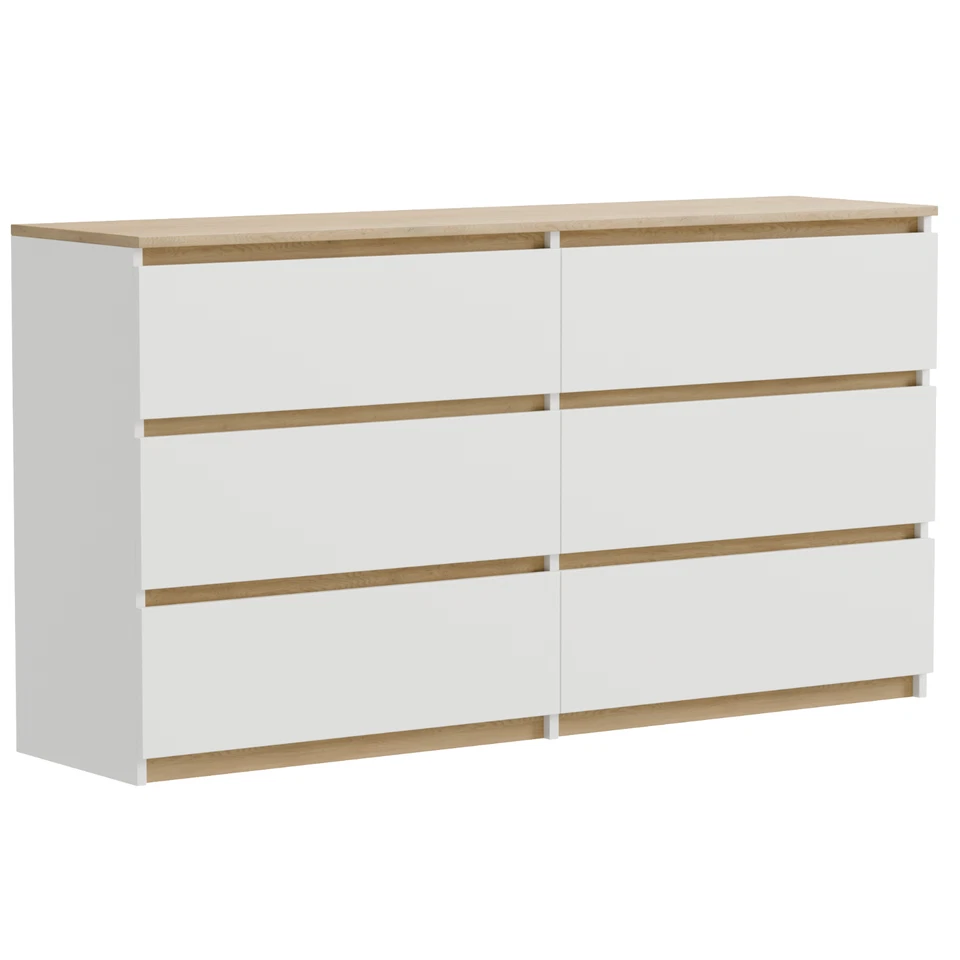 Kommode Schubladenschrank 119x77x34 cm, weiß Eiche Torro, 6 Schubladen, modern - Bild 1 von 4