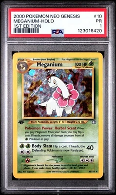 PSA 1 1ST EDITION 2000 Neo Genesis Meganium 10/111 Holo Foil Pokemon WOTC - Image 1 of 2