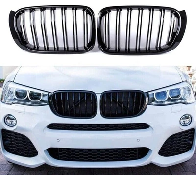 ABS Plastic Front Grills For BMW X3 F25 2014-2018 Piano Black M - Image 1 of 4