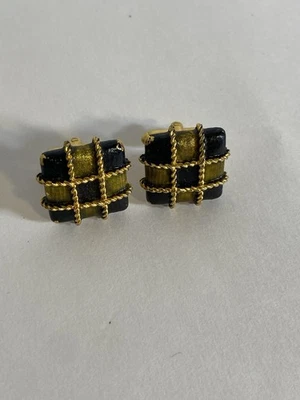 Unique Dante Black & Gold Guilloche Check Cuff Links 3 Dimensional Effect VTG - Image 1 of 4