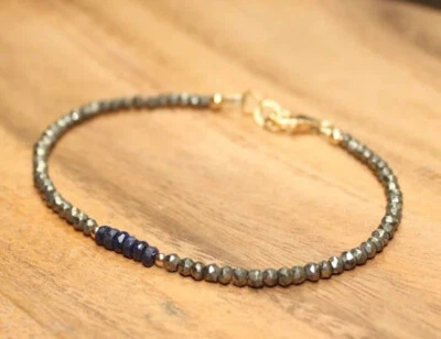 September Geburtsstein blauer Saphir + Pyrit Rondelle facettiertes Edelstein ... - Bild 1 von 4