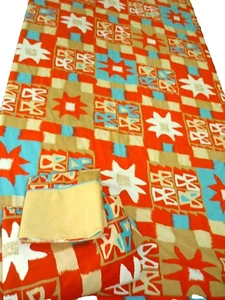 3 pc Vintage 70's Springmaid Twin Sheet Set MCM retro orange / turquoise / tan - Bild 1 von 5