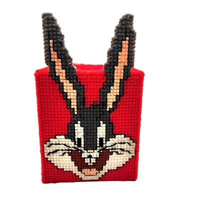 Bugs Bunny Tissue Box Cover Plastic Canvas nursery classroom Red Grannycore - Image 1 of 2