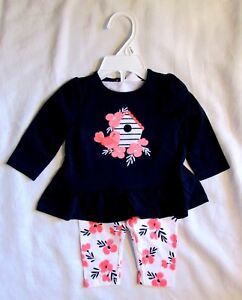 Gymboree Baby Boats & Blooms Flower Bird Shirt & Pants Outfit Set Sz 3 6 mo NEW