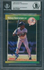 1989 Donruss #245 Rickey Henderson Beckett Authentic Autograph Signed *0091