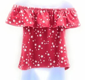 Shiny Happy Girls Off The Shoulder Red and White Star Sleeveless Top Size 4 - Picture 1 of 3