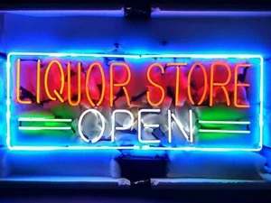Liquor Store Open Visual Neon Sign Glass Beer Shop Light 24"x16" - Picture 1 of 1
