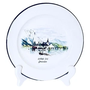 Gmundner Keramik Austria L3Q SCHLOB ORT GMUNDEN White Blue Trim 8” Plate NEW - Picture 1 of 7