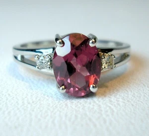 1.66 ct Natural Rhodolite Garnet & Diamonds 10K White Gold Ring Was $695 Video - Picture 1 of 11