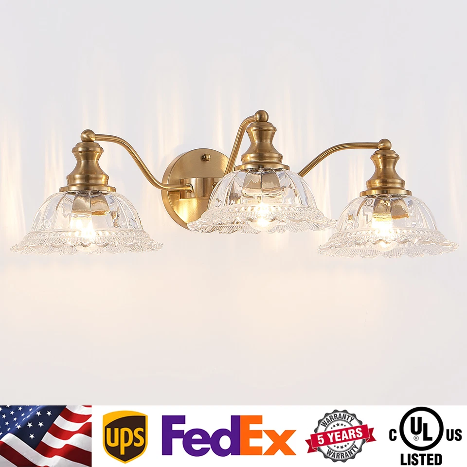 Lámpara de tocador 24" 3 luces para baño dorado granja lámpara de pared espejo accesorio Foto 1 de 4