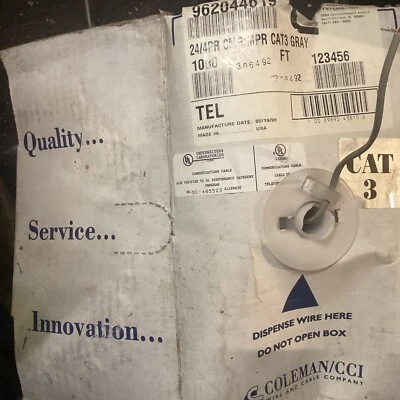 CAT 3 TEL 4 Pares CMR MPR Gris Carrete Cable Teléfono Caja Abierta Foto 1 de 4