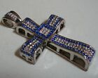 Men Silver Finish Blue/Clear Bling Cross Religious Fashion Dressy Party Charm