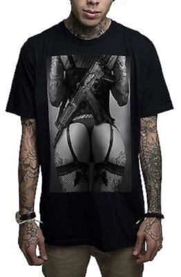 Mafioso Ropa Trasera Niña Vista Caliente Negra Linda Urbana Droga Hype Camiseta-L Foto 1 de 3