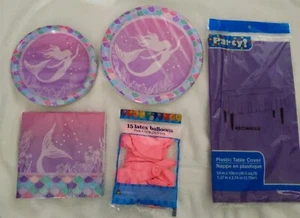 Mermaid Party Supply Set,Birthday,Pink,Purple,Plates,Napkins,Balloons Table - Picture 1 of 8