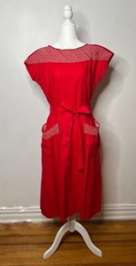 Vintage Swirl Wrap Dress | M/L | Red & White | 1940s | Basket Weave Detail - Picture 1 of 9