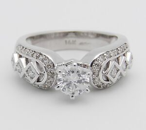 Diamond Engagement Ring 14K White Gold Size 6.5 Round .95 ct H SI1