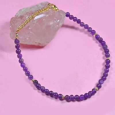 Delicadas pulseras redondas lisas de amatista con cuentas rellenas de oro para mujer de 6-8"" Foto 1 de 4