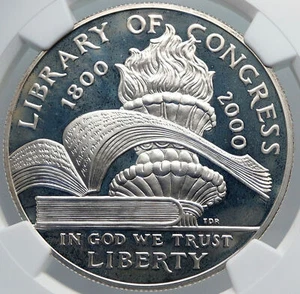 2000 UNITED STATES US Library of Congress TORCH & BOOKS Silver $ Coin NGC i89170 - Picture 1 of 5