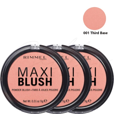 RIMMEL Maxi Blush Face Compact Pressed Powder 9g - 001 Third Base *PACK OF 3* - Image 1 of 4