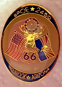 BPOE Elks Pin for Elks Lodge #2450, Holbrook AZ, depicts Elk, 2 Flags, Elk Clock - Picture 1 of 5