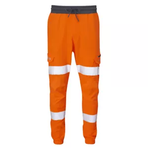 Leo HAWKRIDGE rail recycled sustainable stretch high visibility orange jog pants - Picture 1 of 1