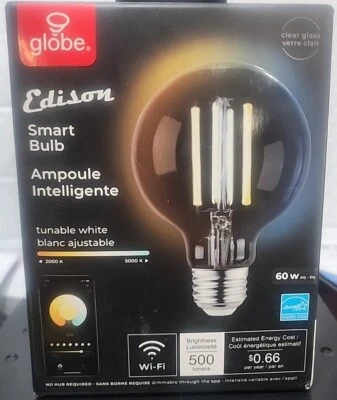 Clear Glass G25 5.5W Dimmable Wireless Edison Smart Light Bulb 500lumens - Image 1 of 3