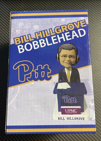 Bill HIllgrove Pitt Panthers Football, Basketball Announcer Bobblehead NIB Cover