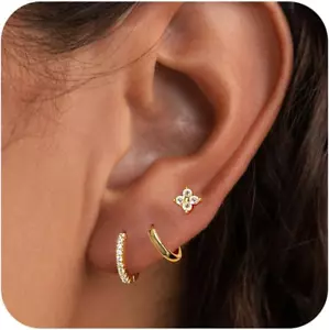 Gold Earrings for Women Trendy, Dainty Small Hoop Earrings Set Multiple Piercing - Picture 1 of 7