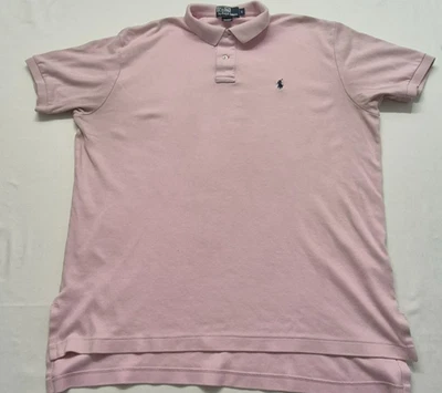 Polo Ralph Lauren ~Men's Size L~ Light Pink Polo Shirt Navy Logo 100% Cotton. - Image 1 of 4