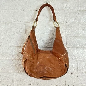 Kenneth Cole Leather Crocodile Print Handbag - Whiskey/Cognac Color, Gold Studs. - Picture 1 of 12